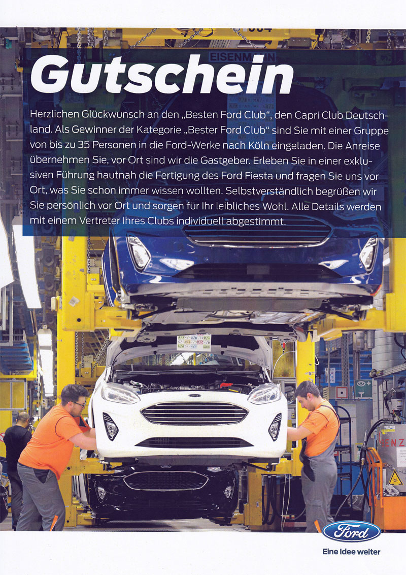 Ford FanAward 2017 -Unser Gewinn Gutschein zu einer Werkführung- Ford FanAward 2017 -Unser Gewinn Gutschein zu einer Werkführung-