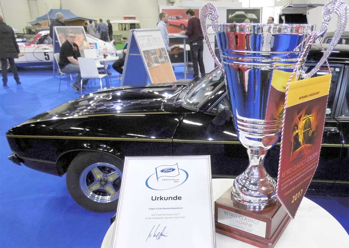 Ausgezeichnet mal Zwei: Der beste Ford-Club des Jahres 2017 als Teil des pokal-prämierten Stands in Köln. Ausgezeichnet mal Zwei: Der beste Ford-Club des Jahres 2017 als Teil des pokal-prämierten Stands in Köln.