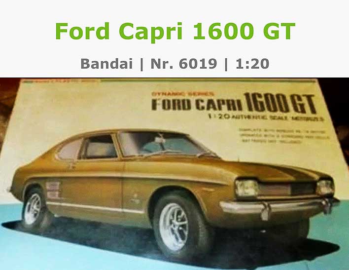 Der Baukasten „Bandai Ford Capri 1600 GT“ im Maßstab 1:20. Der Baukasten „Bandai Ford Capri 1600 GT“ im Maßstab 1:20.