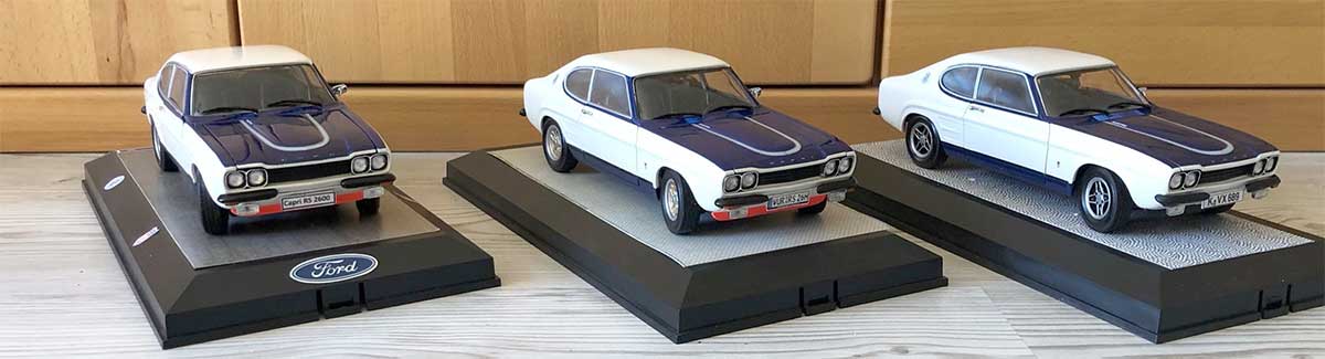Alle von mir hergestellten Modelle sind Einzelstücke, ganz individuell, je nachdem, wie das gewünschte Original aussah. Mit Nummernschildern. Die Palette umfasst bis jetzt diverse Capri GT, einen Turbo May, mehrere RS 2600 in verschiedenen Farben, 70er RS, 71/72er RS und 73er RS 2600. Im Bild die neueste RS-Edition, ein 73er mit den korrekten Felgen (rechts im Bild). Alle von mir hergestellten Modelle sind Einzelstücke, ganz individuell, je nachdem, wie das gewünschte Original aussah. Mit Nummernschildern. Die Palette umfasst bis jetzt diverse Capri GT, einen Turbo May, mehrere RS 2600 in verschiedenen Farben, 70er RS, 71/72er RS und 73er RS 2600. Im Bild die neueste RS-Edition, ein 73er mit den korrekten Felgen (rechts im Bild).