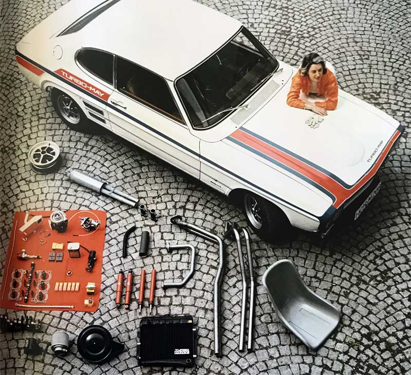 Mays Ehefrau Christina und der gesamte Einbausatz, der aus einem 2.3 Liter Capri einen Turbo May macht. Mays Ehefrau Christina und der gesamte Einbausatz, der aus einem 2.3 Liter Capri einen Turbo May macht.