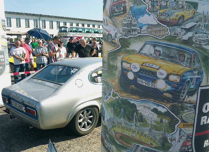 Etappenziel in Köln. Der Lippstädter RS rollt in den Feierabend, auf dem Plakat grüßt der Röhrl-RS. Etappenziel in Köln. Der Lippstädter RS rollt in den Feierabend, auf dem Plakat grüßt der Röhrl-RS.