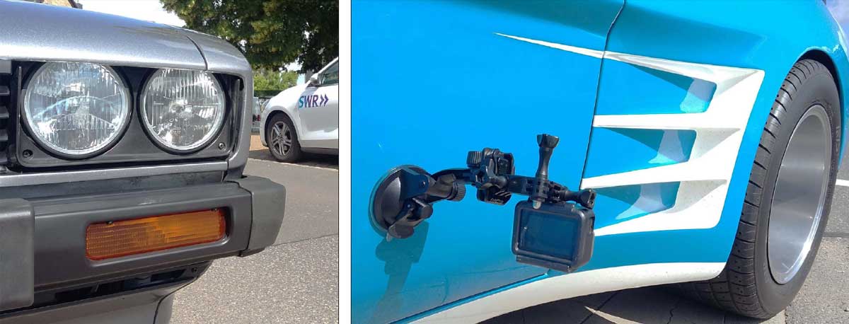 Auf insgesamt sieben Capris trifft das SWR-Fernsehteam in Wollersheim. Kameras werden für atmosphärisch dichte Aufnahmen an verschiedenen Stellen der Autos montiert. Auf insgesamt sieben Capris trifft das SWR-Fernsehteam in Wollersheim. Kameras werden für atmosphärisch dichte Aufnahmen an verschiedenen Stellen der Autos montiert.