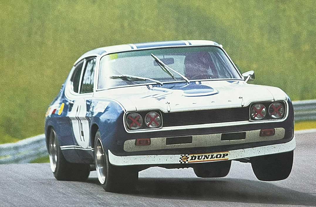 Europameisterschaft der Tourenwagen, 6-Stunden-Rennen Nürburgring. Hier der Werkscapri mit Stuck am Steuer. Europameisterschaft der Tourenwagen, 6-Stunden-Rennen Nürburgring. Hier der Werkscapri mit Stuck am Steuer.