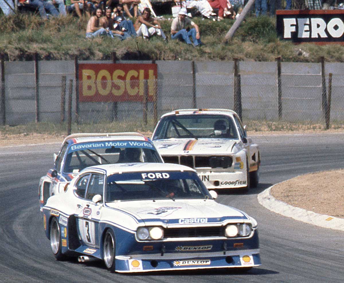 Historische Aufnahme vom letzten Werkseinsatz eines Capri RS. 1000-Kilometer-Rennen im südafrikanischen Kyalami, am Steuer Mass/Ludwig. Historische Aufnahme vom letzten Werkseinsatz eines Capri RS. 1000-Kilometer-Rennen im südafrikanischen Kyalami, am Steuer Mass/Ludwig.