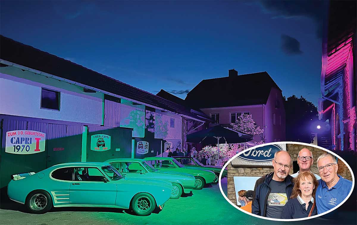 Nacht über dem Winkler-Hof. Im Zeichen der Ford-Pflaume war auch die frühere Clubbetreuerin des Werks Helga Müller dabei, eingerahmt von Manfred Borgert, Walter Winkler und Frank Lehmann. Nacht über dem Winkler-Hof. Im Zeichen der Ford-Pflaume war auch die frühere Clubbetreuerin des Werks Helga Müller dabei, eingerahmt von Manfred Borgert, Walter Winkler und Frank Lehmann.