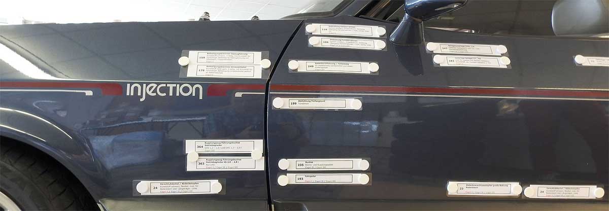 An einem 2,8 Injection wurde in Ingelheim mittels Schildern deutlich, wie viele Ersatzteile inzwischen über den CCD zu erhalten sind. Es sind wirklich viele! An einem 2,8 Injection wurde in Ingelheim mittels Schildern deutlich, wie viele Ersatzteile inzwischen über den CCD zu erhalten sind. Es sind wirklich viele!
